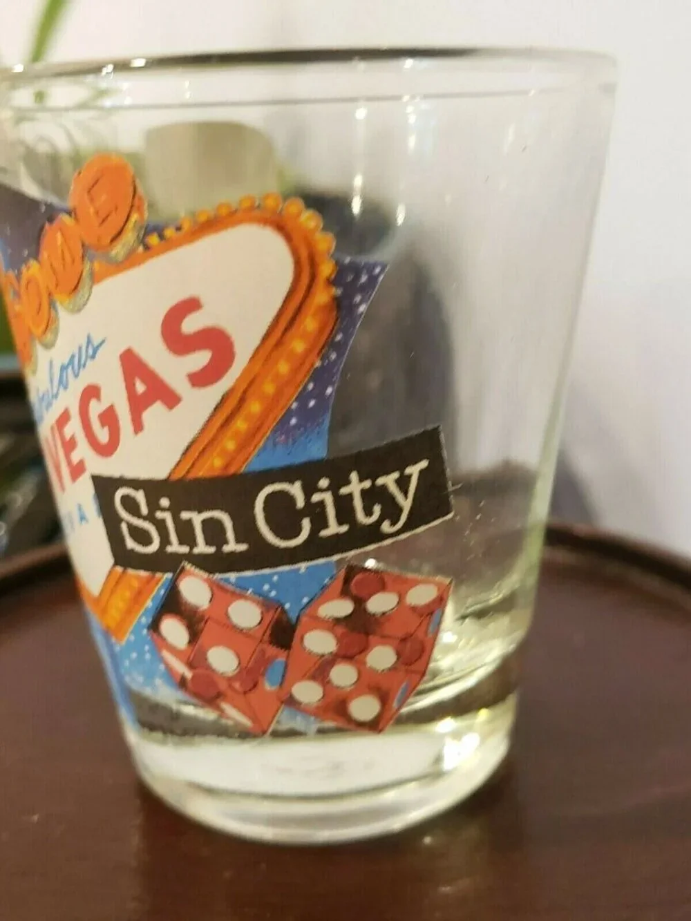 Las Vegas Souvenir Welcome Sign Shot Glass Strip Sin City Cards Dice Vintage